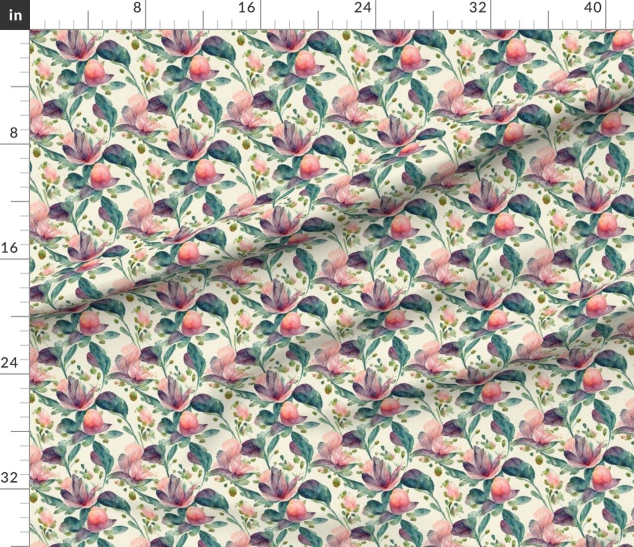 Boho Watercolor Floral Botanical Leaves Large Scale Rose Romantic Flowers Custom Printed Fabric by Spoonflower Various Fabrics by the Yard or Fat Quarter